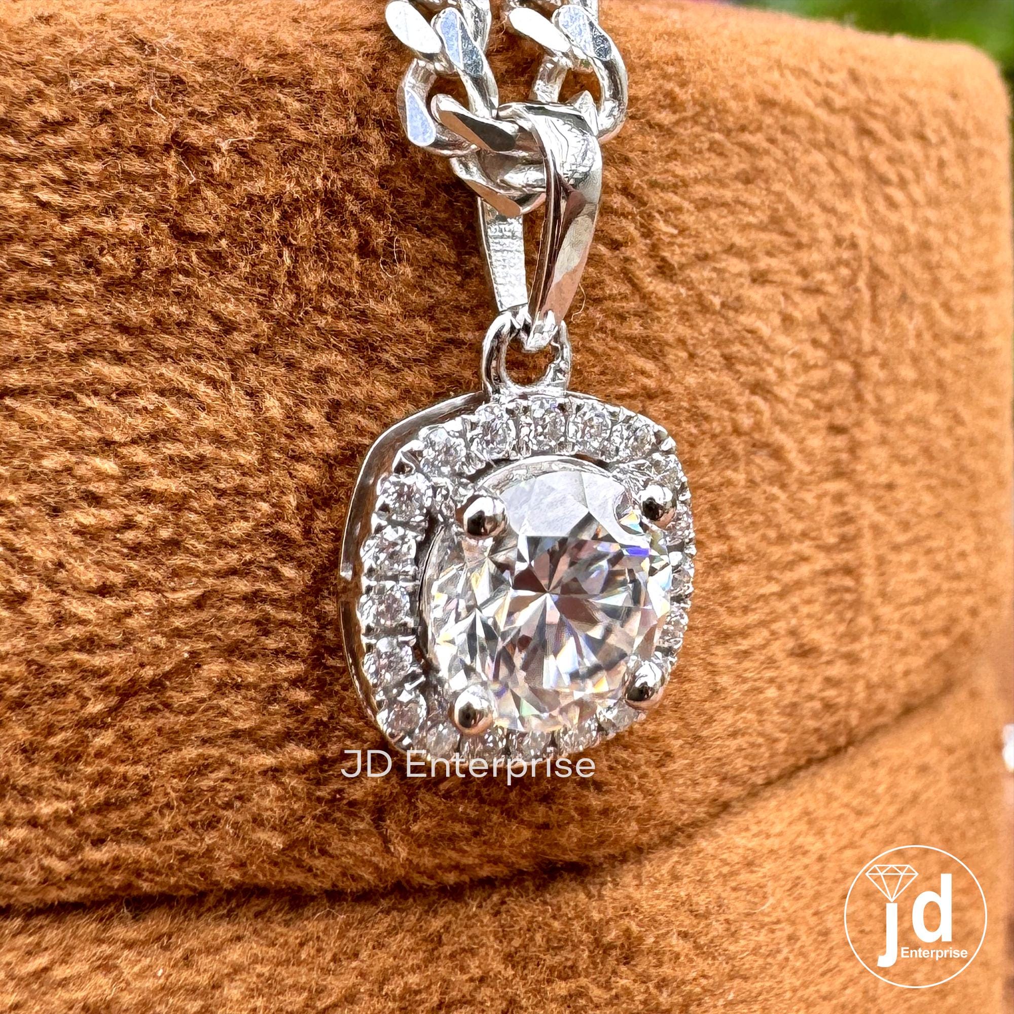 1.00 CT Round Brilliant Cut Colorless Moissanite Halo Pendant, Wedding Pendant for Bride, 18k Solid White Gold Pendant, Halo Set for Gift