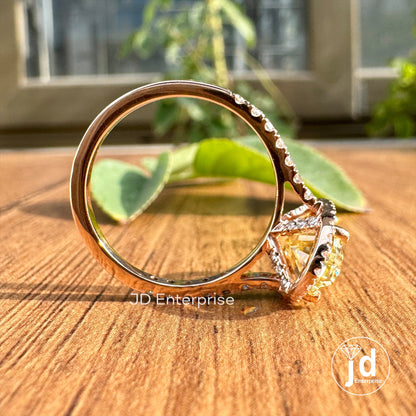Classic 2.85TW Canary Yellow Oval Moissanite Halo Engagement Ring, Pave Set Wedding Ring, Bespoken Anniversary Ring, Designer Bridal Ring