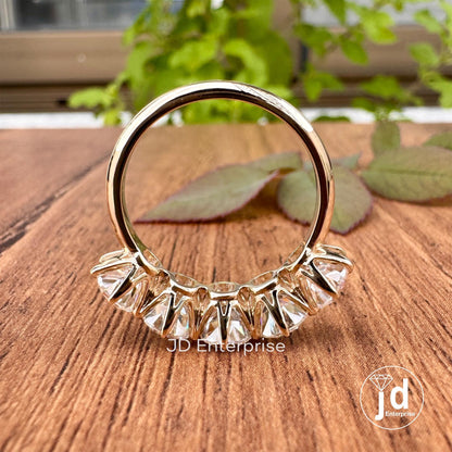 5.00TCW Old Mine Cushion Moissanite Engagement Ring, Old Mine Moissanite Five Stone Wedding Band, Vintage Style Yellow Gold Anniversary Ring