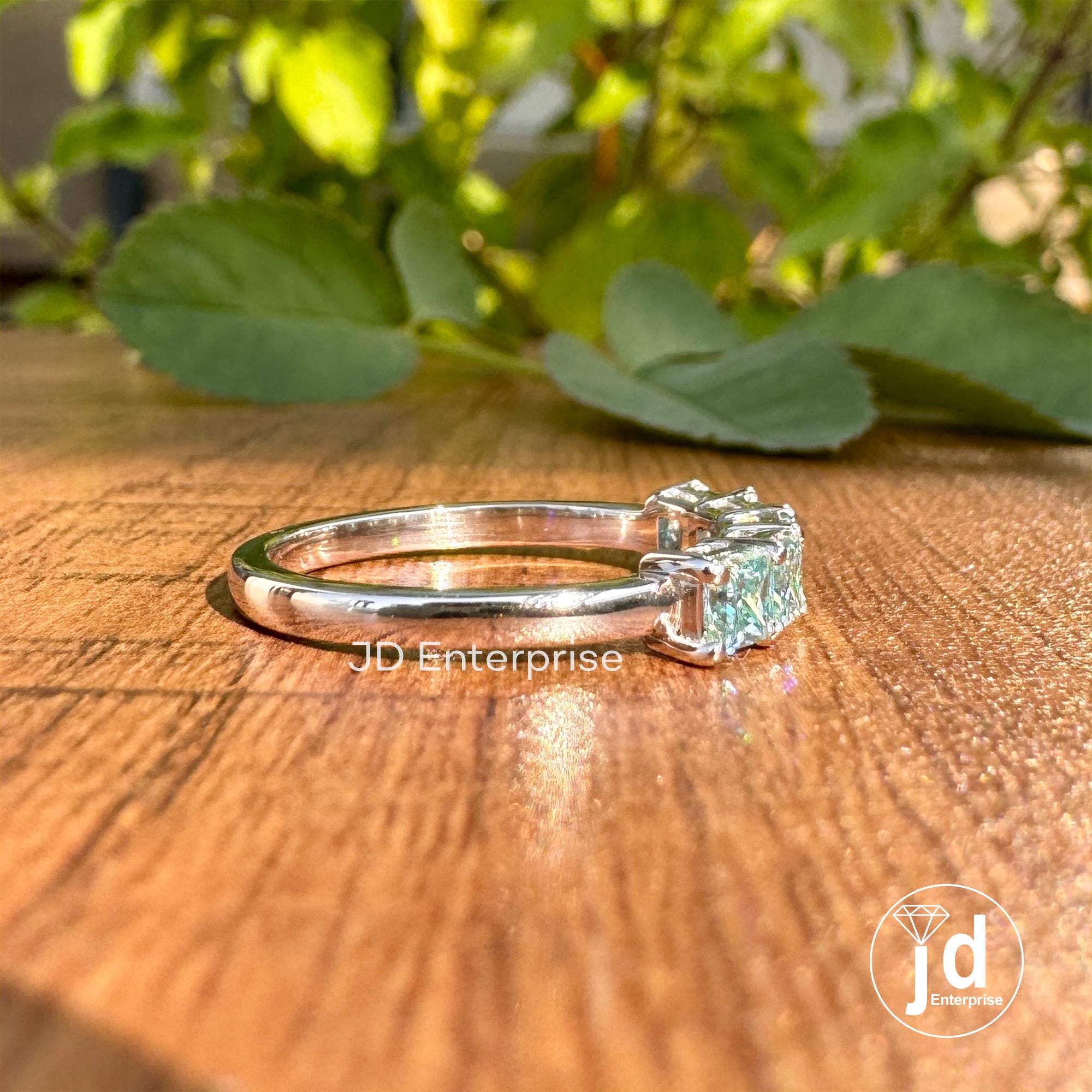 3.00 MM Princess Cut Cyan Blue Moissanite Five Stone Band, Matching Wedding Band, Comfort Fit Stackable Band, Shared Prong Anniversary Gift