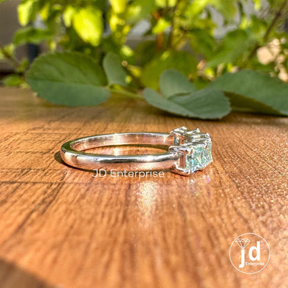 3.00 MM Princess Cut Cyan Blue Moissanite Five Stone Band, Matching Wedding Band, Comfort Fit Stackable Band, Shared Prong Anniversary Gift