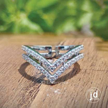Curved Wedding Band, V Shaped Chevron Band, Double Layer Half Eternity Band, Anniversary Band, Engagement Band, Stacking Band, Matching Band