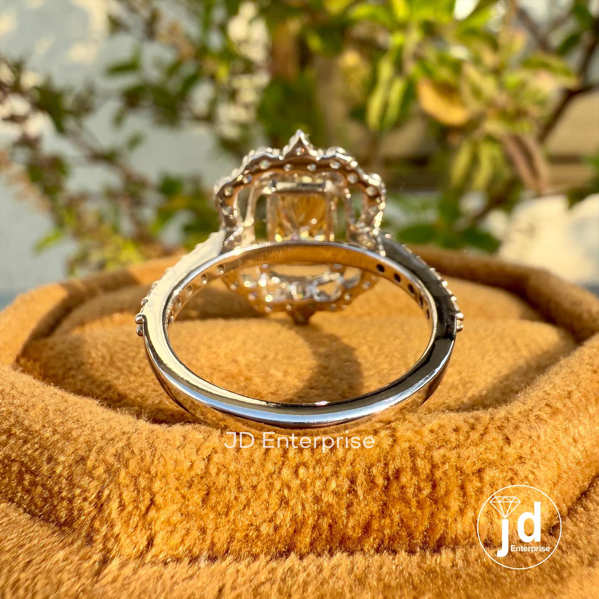 1.50 CT Radiant Cut Canary Yellow Moissanite Engagement Ring, Flower Style Halo Wedding Ring, Milgrain Ring, Art Deco Accent Bridal Ring Set