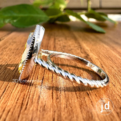 Milgrain Bezel Set Engagement Ring, Marquise Cut Canary Yellow Moissanite Ring, Solitaire Wedding Ring for Her, Rope Design Twisted Band