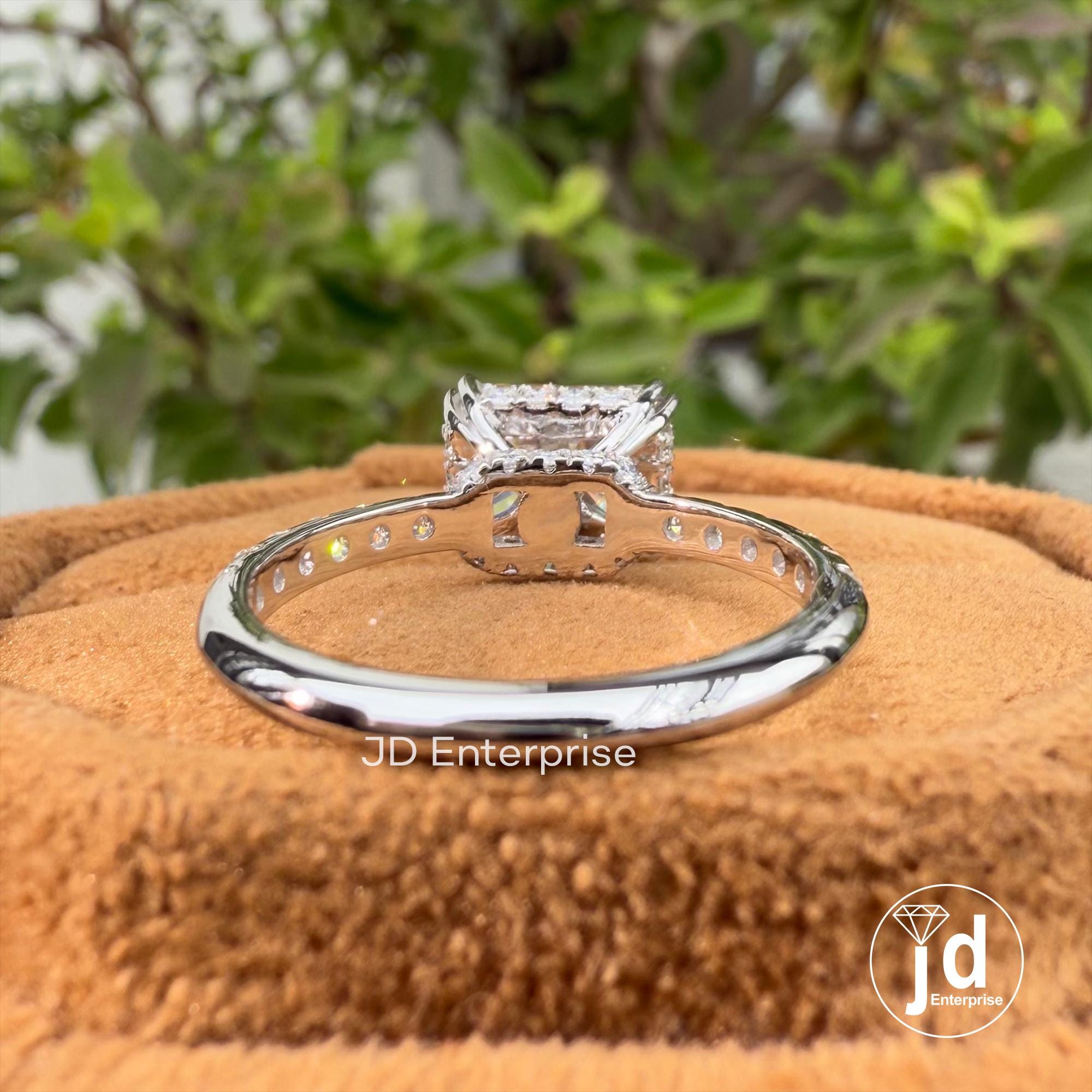 3.06 TW Radiant Cut Moissanite Engagement Ring, East to West Set Double Prong, Hidden Halo Wedding Ring, Bridge Pave Set Anniversary Gift