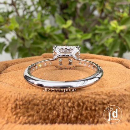 3.06 TW Radiant Cut Moissanite Engagement Ring, East to West Set Double Prong, Hidden Halo Wedding Ring, Bridge Pave Set Anniversary Gift