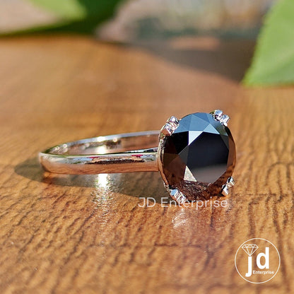 Black Moissanite Ring, 3.00 CT Round Cathedral Set Wedding Ring, Solitaire Moissanite Engagement Ring, Gifts for Women, Anniversary Gift
