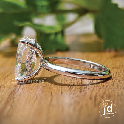 Vintage Hidden Halo 3.5 TCW Oval Cut Moissanite Engagement Ring, Oval Wedding Ring, Solitaire Bridal Ring, Anniversary Gifts, Promise Ring