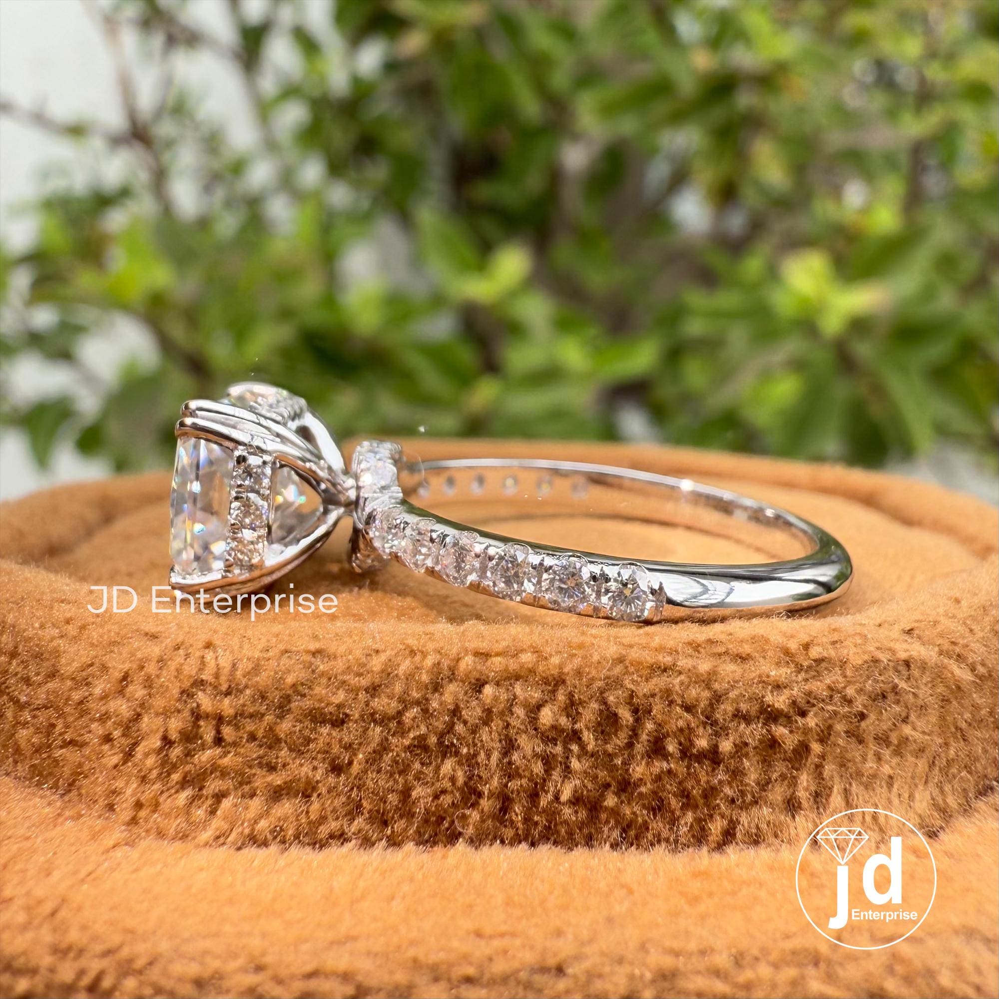 3.06 TW Radiant Cut Moissanite Engagement Ring, East to West Set Double Prong, Hidden Halo Wedding Ring, Bridge Pave Set Anniversary Gift