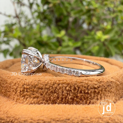 3.06 TW Radiant Cut Moissanite Engagement Ring, East to West Set Double Prong, Hidden Halo Wedding Ring, Bridge Pave Set Anniversary Gift