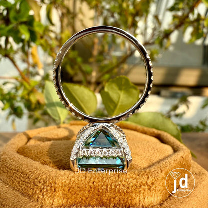 11.88 TCW Large Radiant Cut Cyan Blue Moissanite Engagement Ring, Hidden Halo Wedding Ring, Anniversary Ring, Celebrity Style Bridal Ring