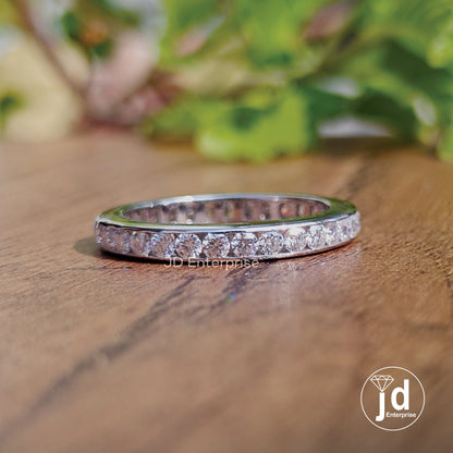 Stunning 2.00 MM Round Cut Moissanite Wedding Band in Channel Set, Full Eternity Moissanite Wedding Band, Stacking Band, Bridal Ring Set