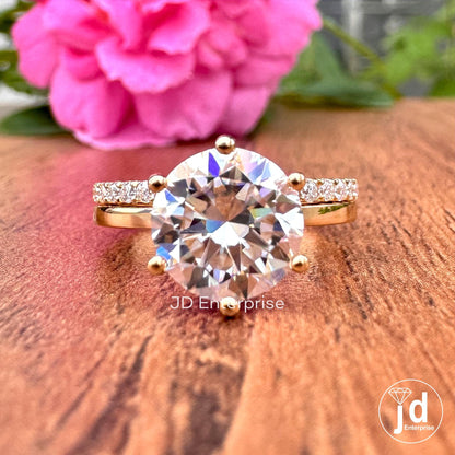 2.50 CT Round Hearts and Arrows Colorless Moissanite Ring Set, Engagement Ring with Wedding Band Set, 18k Yellow Gold Anniversary Ring Set