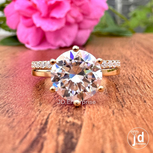 2.50 CT Round Hearts and Arrows Colorless Moissanite Ring Set, Engagement Ring with Wedding Band Set, 18k Yellow Gold Anniversary Ring Set