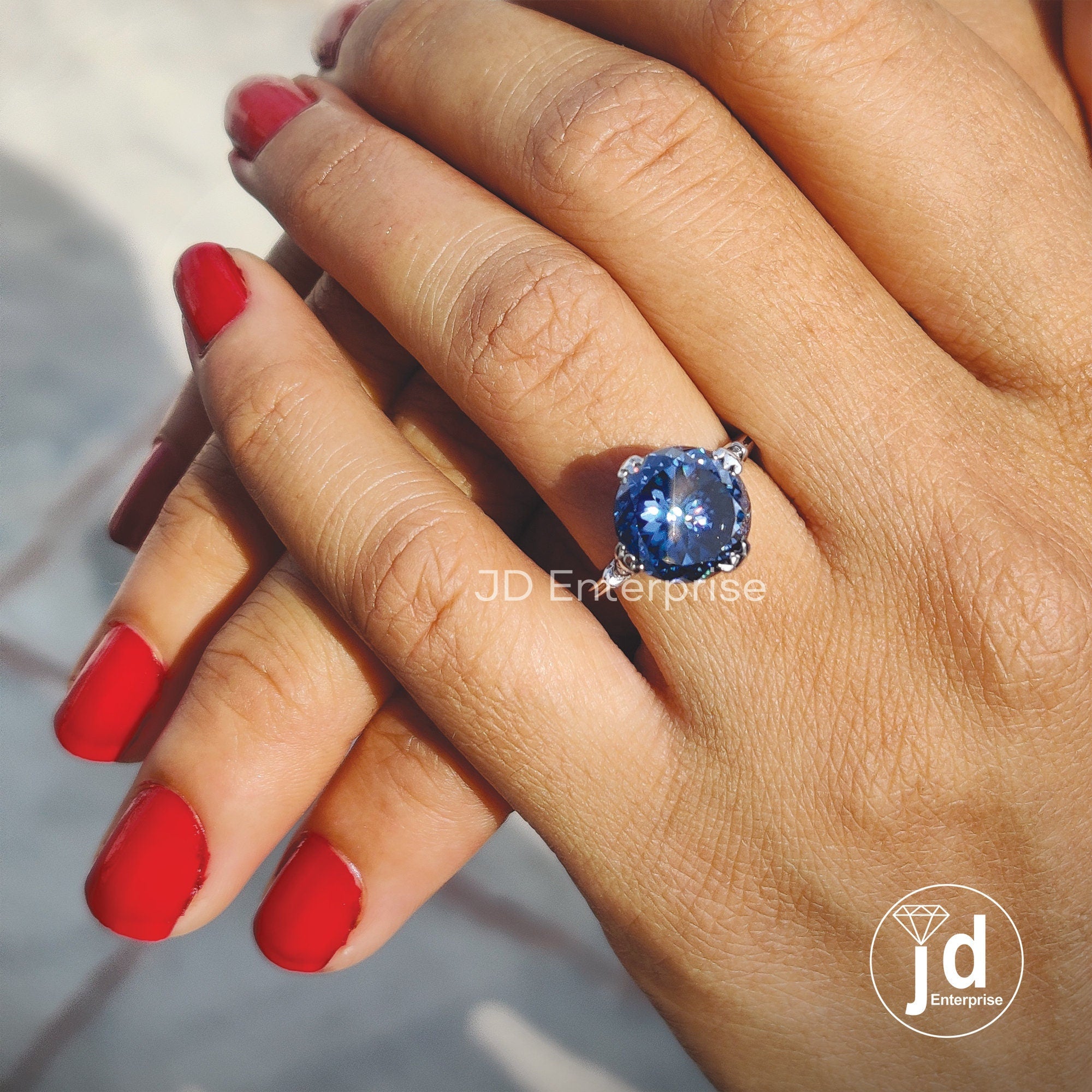 5.10 CT Portuguese Cut Dark Blue Moissanite Ring, Engagement Ring, Wedding Ring, Solitaire Ring, White/Yellow/Rose Gold, Anniversary Ring