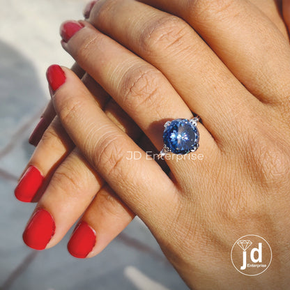 5.10 CT Portuguese Cut Dark Blue Moissanite Ring, Engagement Ring, Wedding Ring, Solitaire Ring, White/Yellow/Rose Gold, Anniversary Ring