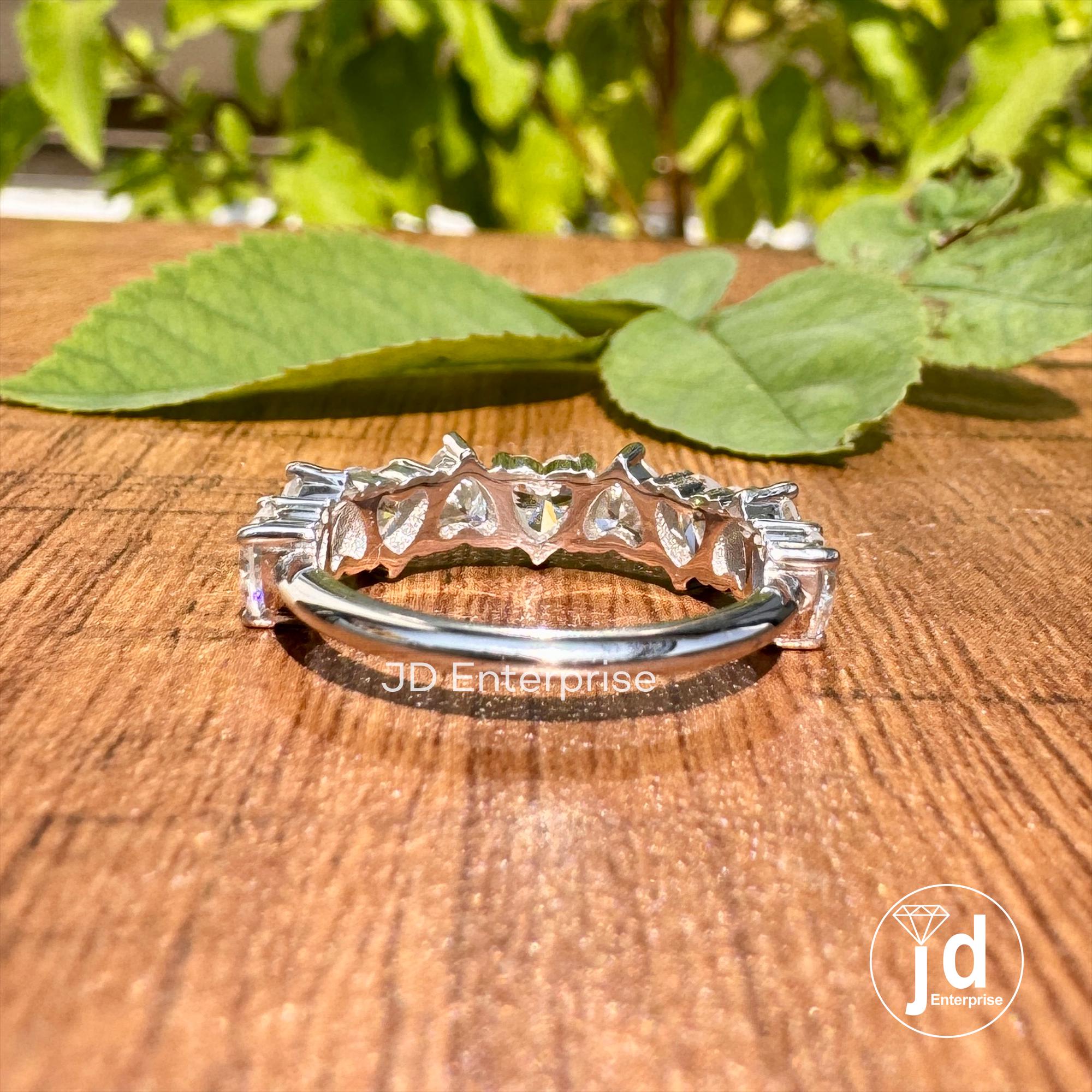 2.25 TCW Heart Shaped Moissanite Band, Moissanite Engagement Band, Matching Anniversary Band, 10k/14k/18k Gold Half Eternity Wedding Band