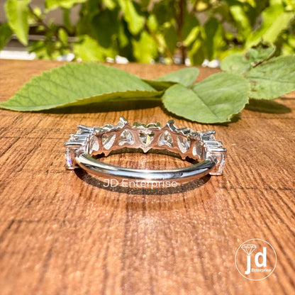 2.25 TCW Heart Shaped Moissanite Band, Moissanite Engagement Band, Matching Anniversary Band, 10k/14k/18k Gold Half Eternity Wedding Band