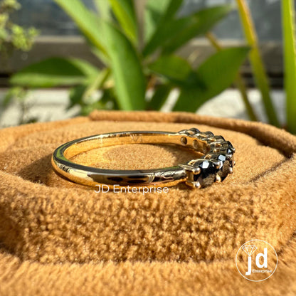 Black Moissanite Gorgeous Stack Ring, 3.00 MM Round Seven Stone Wedding Band, Half Eternity Band, Minimalist Diamond Band, Anniversary Gifts