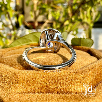 3.00 CT Elongated Cushion Cut Dark Grey Moissanite Engagement Ring, Halo Wedding Ring, Pave Set Bypass Shank, Bridal Ring, Anniversary Ring
