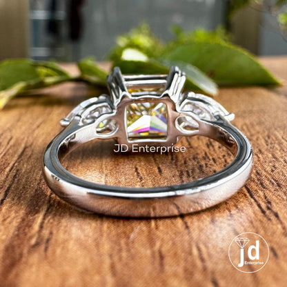 3.50 TW Canary Yellow Princess Moissanite Engagement Ring, Three Stone Wedding Ring, Anniversary Gift, Side Pear Cocktail Ring, Propose Ring