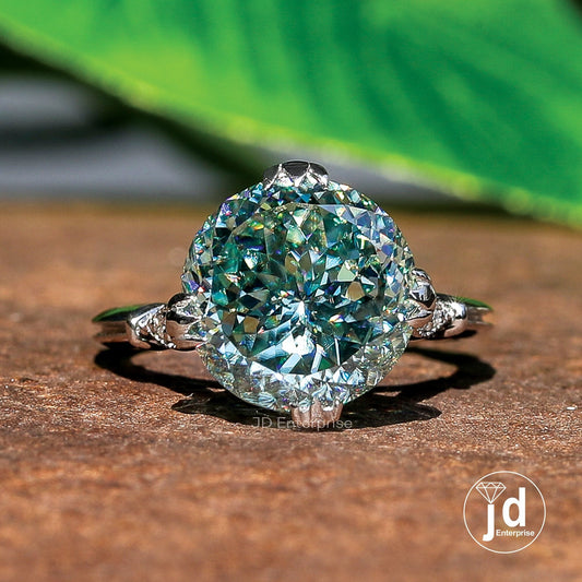 5.23CT Antique Portuguese Cut Blue Moissanite Engagement Ring/ Fish Tail Prong Wedding Ring/ Milgrain Anniversary Ring, Vintage Bridal Set