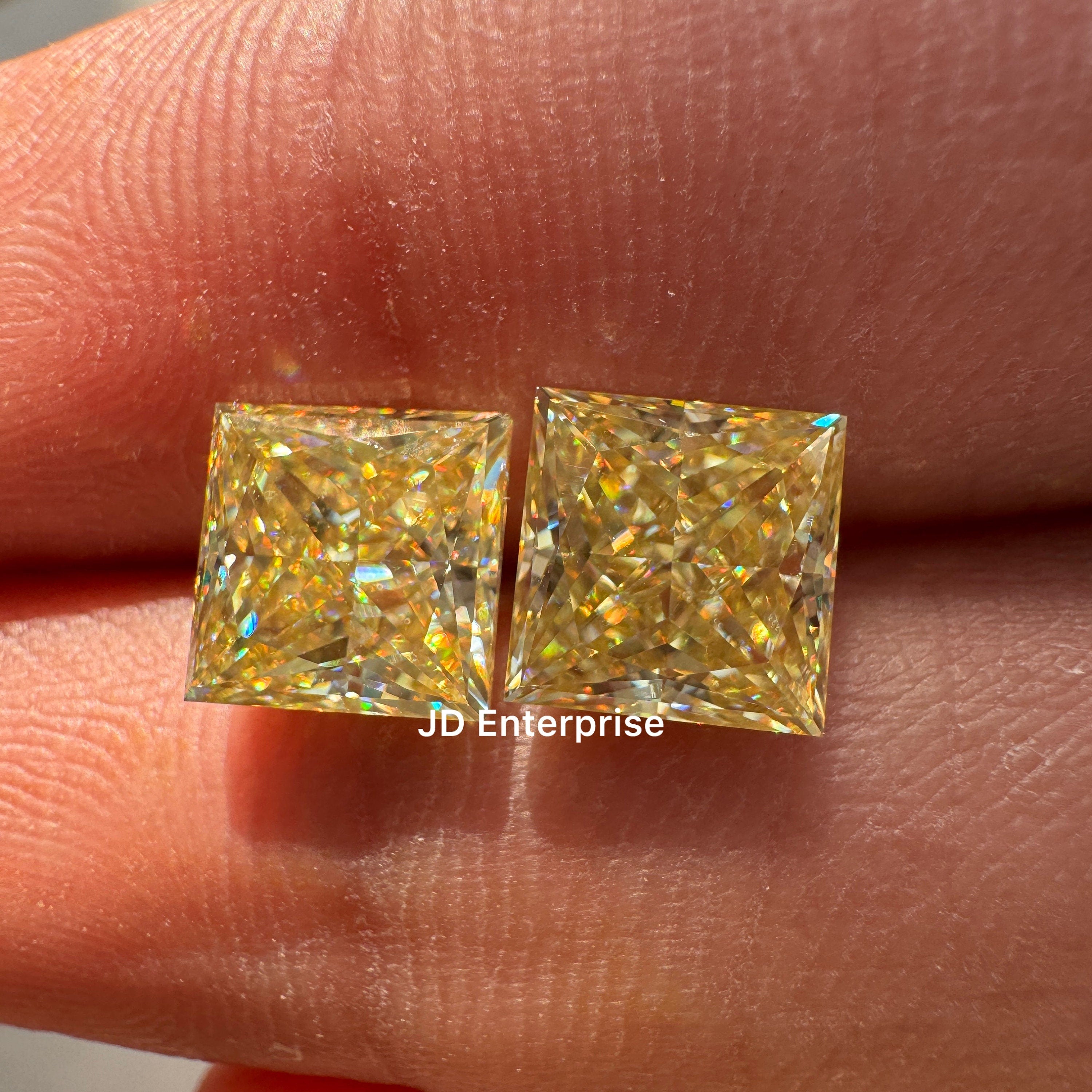 4.00TCW Princess Cut Pair Canary Yellow Moissanite, Fancy Shape Moissanite, Loose Moissanite for Custom Earring Engagement Ring or Pendant