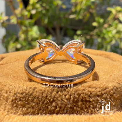 Two Stone Moissanite Ring, 3.00 TCW Heart Shape Moissanite Wedding Ring, Bow Tie Engagement Ring, Promise Ring, Bridal Ring, Rose Gold Ring