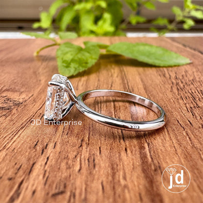 2.00 CT Colorless Radiant Cut Engagement Ring, Solitaire Hidden Halo Ring, Crushed Ice Moissanite Wedding Ring, Propose Ring, Invisible Halo