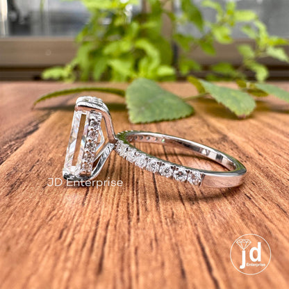 3.00 CT Colorless Elongated Radiant Cut Engagement Ring, Hidden Halo Ring, Accent Wedding Ring, Bridal Ring, Anniversary Gift, Promise Ring