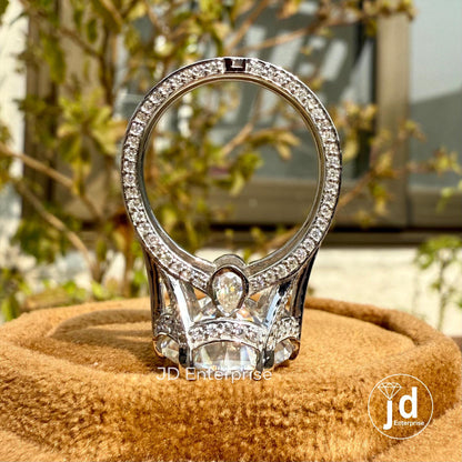 8.00 TCW Large Round Cut Moissanite Hidden Halo Engagement Ring, Split Pave Wedding Ring, Three Side Pave Celebrity Style Anniversary Gift