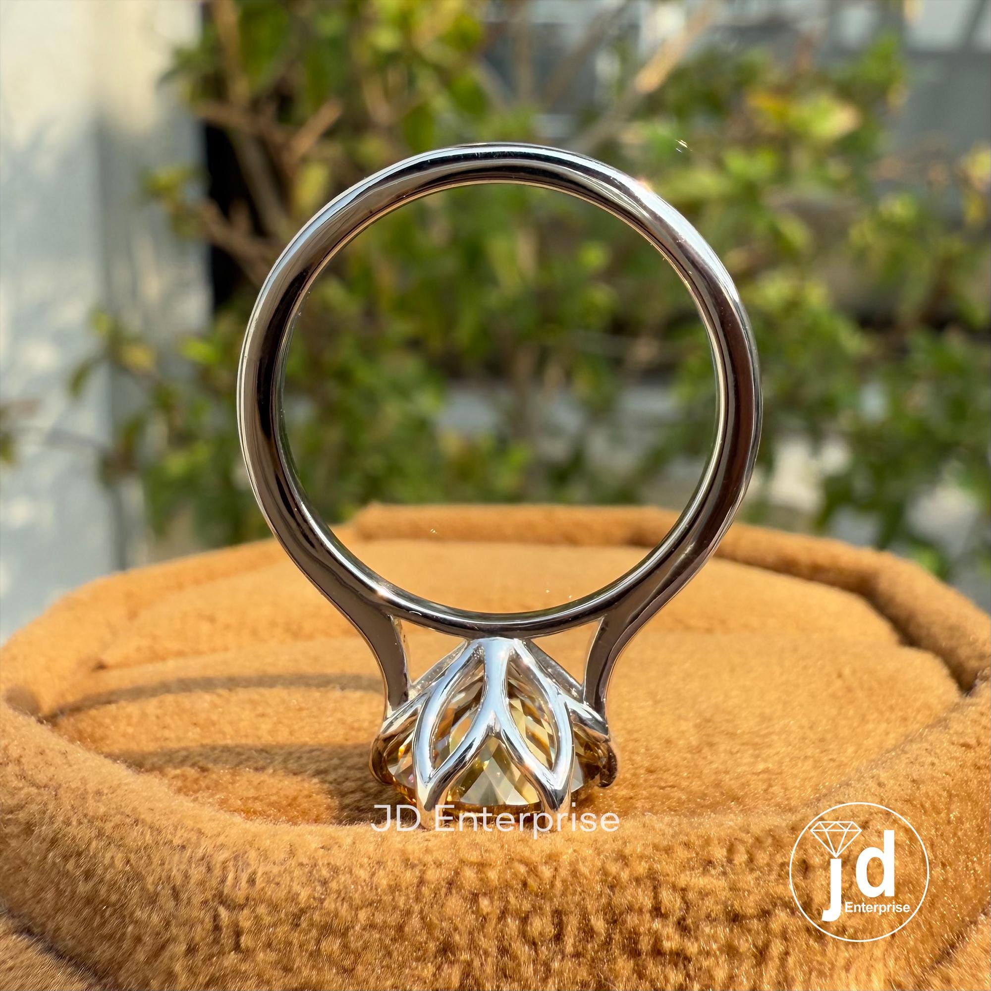 2.50 CT Antique Portuguese Cut Champagne Moissanite Engagement Ring, Solitaire Wedding Ring, Six Claw Prongs, Anniversary Ring, Promise Ring