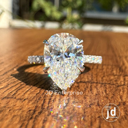 3.00 TCW Colorless Pear Cut Moissanite Engagement Ring, Hidden Halo Gorgeous Anniversary Ring, Pave Set Wedding Ring, 5 Prong Propose Ring