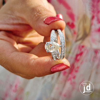 2.00 CT Near Colorless Old Mine Pear Cut Moissanite Engagement Ring, Vintage Split Pave Wedding Ring, Vintage Bridesmaid Ring, Accent Ring