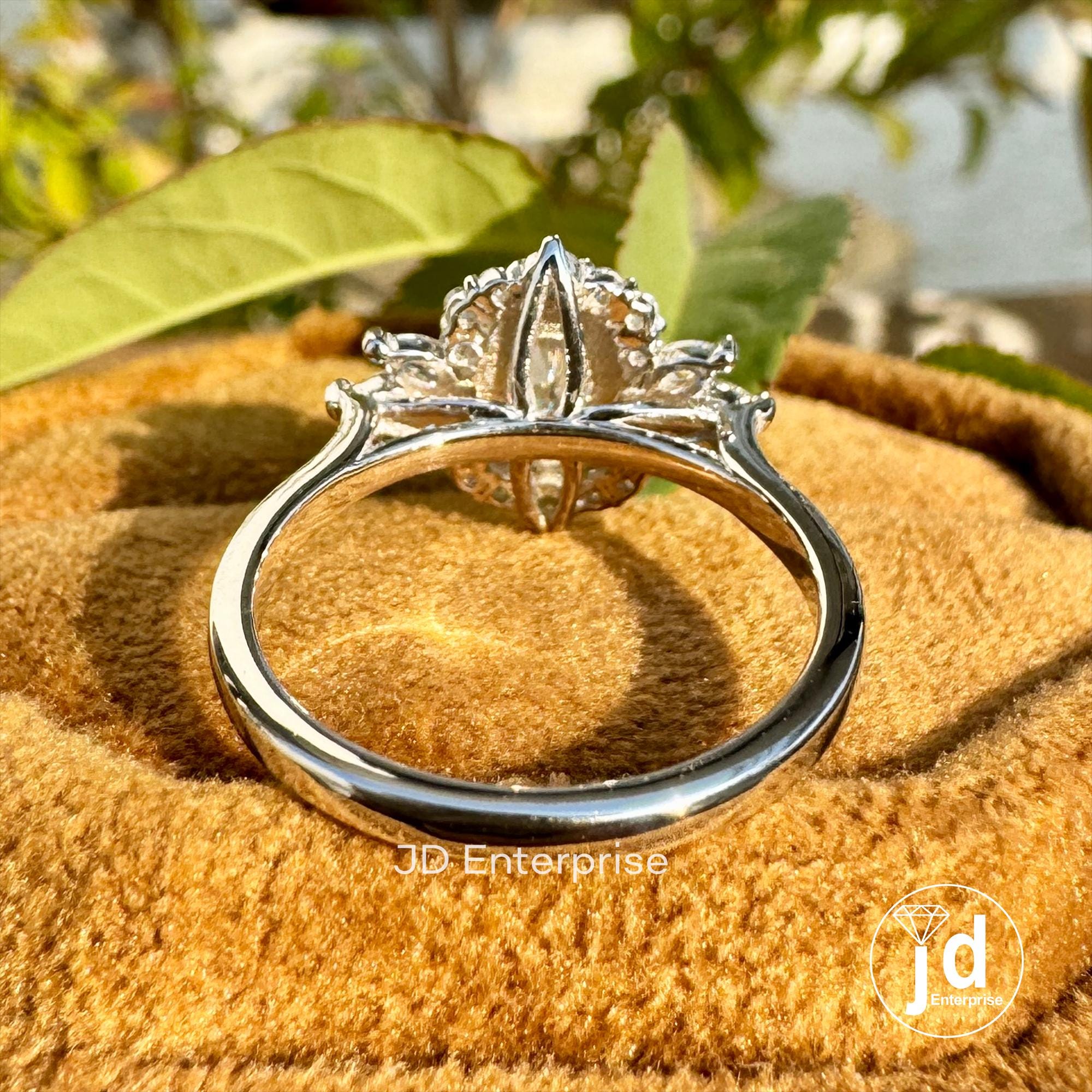 1.00 CT Oval Cut Moissanite Engagement Ring, Oval Wedding Ring, Cluster Set Halo Ring, Vintage Bridal Set Ring, Solid Gold Promise Ring