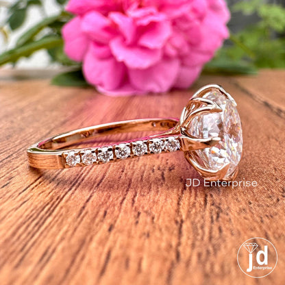 Vintage Style Engagement Ring, Antique Portuguese Moissanite Solitaire Ring, Colorless Round Wedding Ring, 18k Rose Gold Anniversary Ring