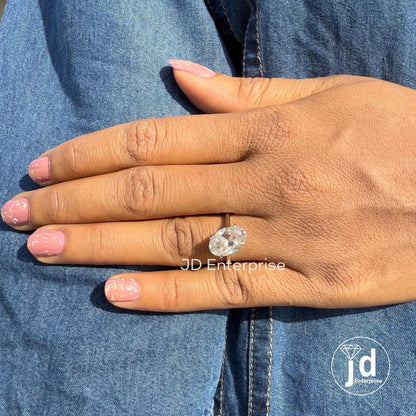 Vintage 4.00 CT Old Mine Oval Cut Moissanite Engagement Ring, Solitaire Wedding, Ring, Claw Prongs Set, Bridal Ring, Anniversary Gifts Ring