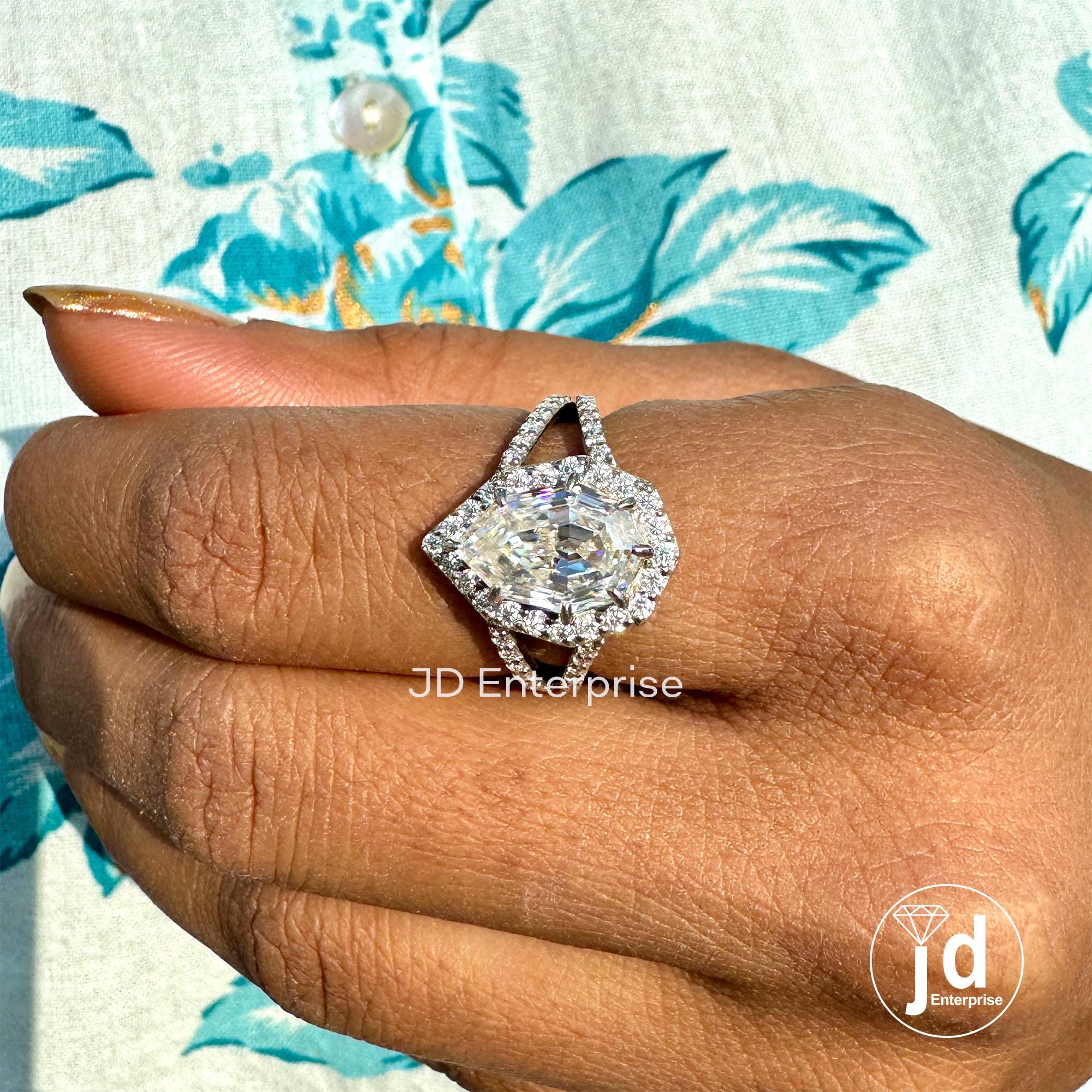3.50 TCW Colorless Step Cut Pear Moissanite Engagement Ring, Round Halo Wedding Ring, Pave Set Split Shank Anniversary Ring, Bridal Ring Set