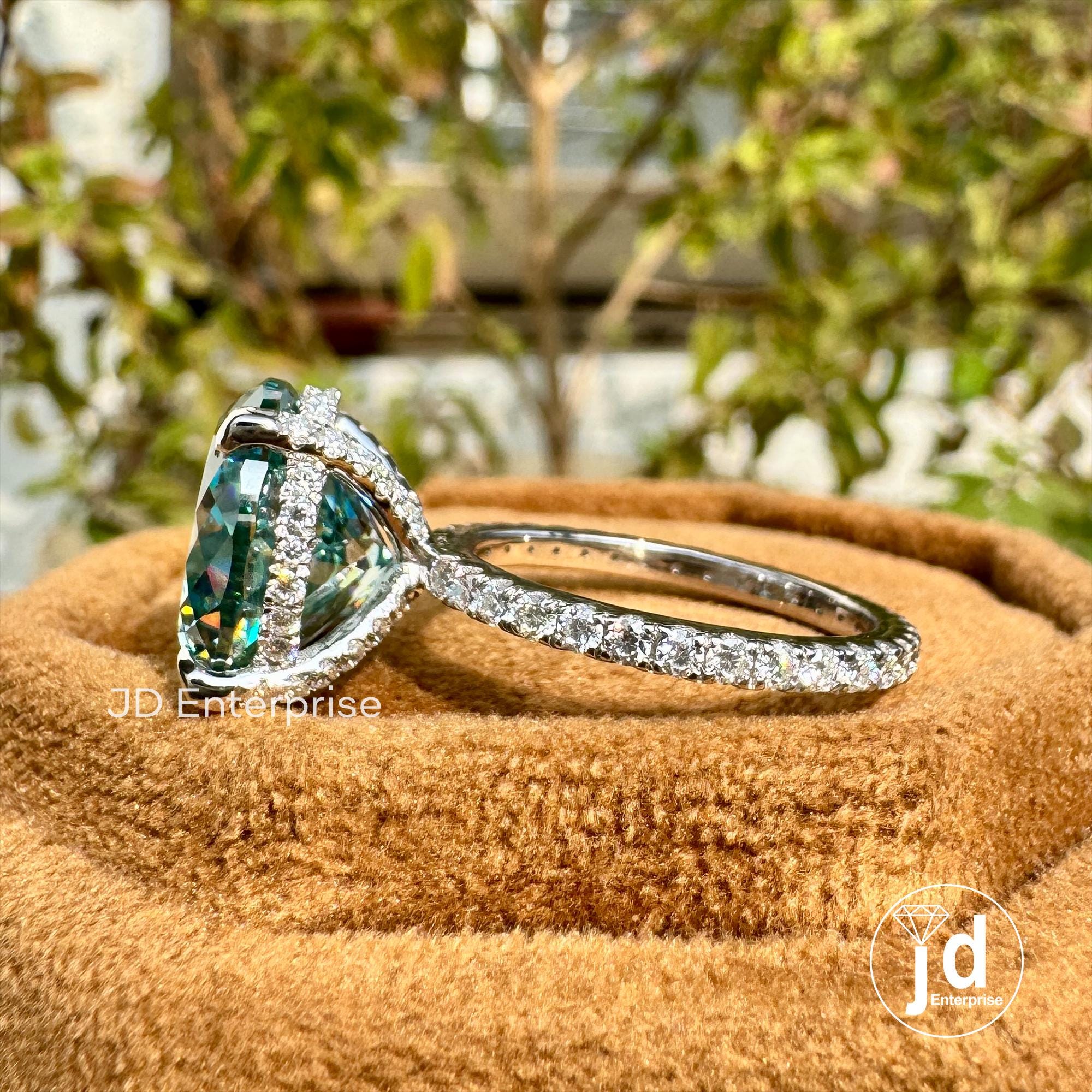 7.50 CT Sparkling Portuguese Cut Cyan Blue Moissanite Engagement Ring, Hidden Halo Ring, Eternity Pave Wedding Ring, Anniversary Gift Ring