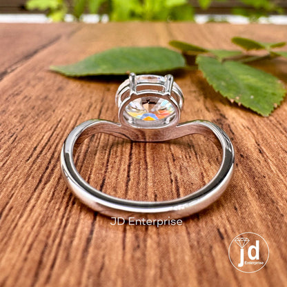 2.50 CT Oval Cut Engagement Ring, Colorless Moissanite Solitaire Wedding Ring, East to West Setting Clow Prongs, Curved Anniversary Ring