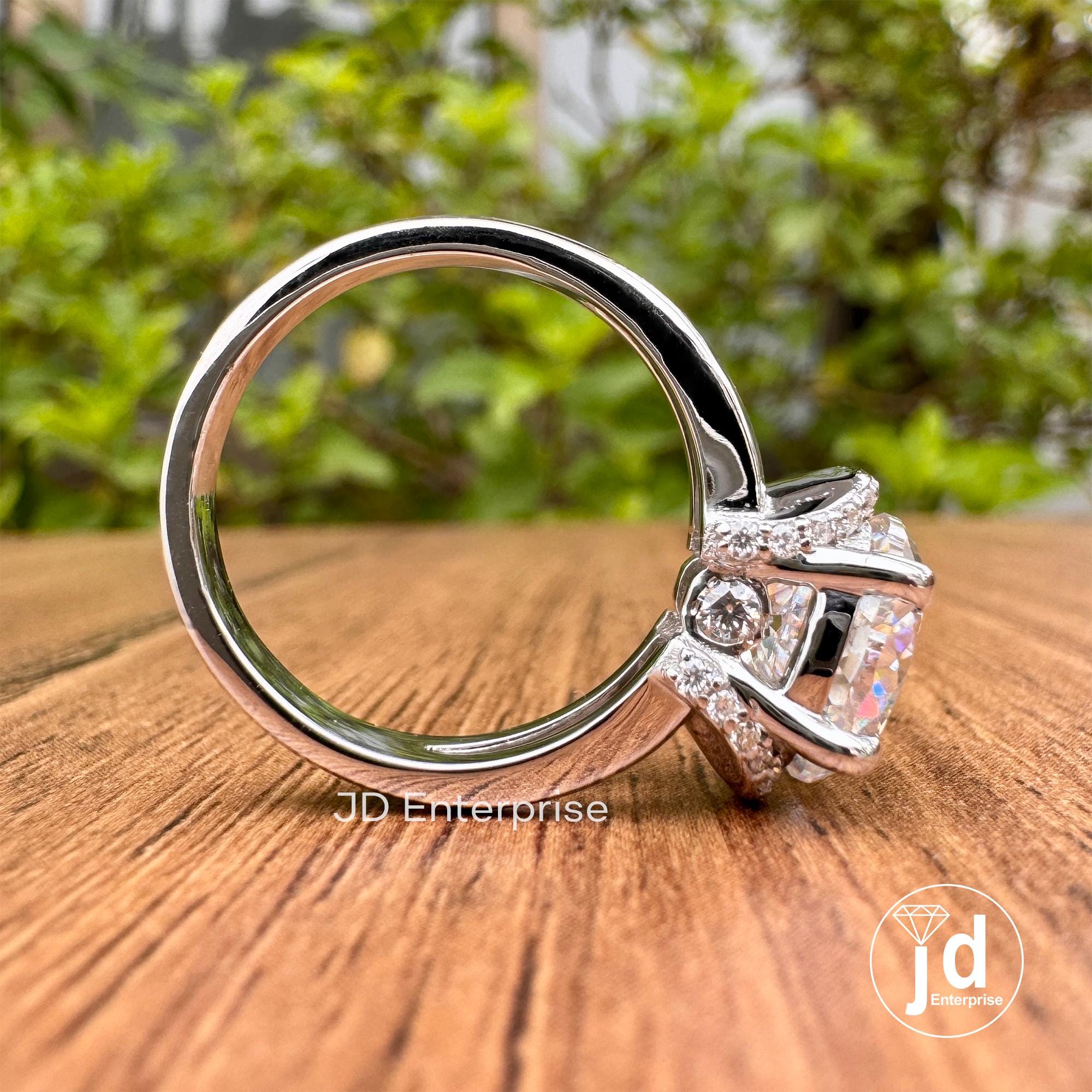 Vintage Style Engagement Ring, 3.50 CT Colorless Portuguese Cut Moissanite Ring, Round Half Halo Ring, Split Shank Wedding Ring, Bridal Ring