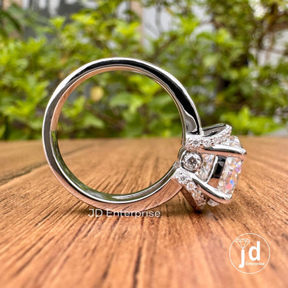 Vintage Style Engagement Ring, 3.50 CT Colorless Portuguese Cut Moissanite Ring, Round Half Halo Ring, Split Shank Wedding Ring, Bridal Ring