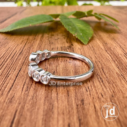 Open Cuff Round Cut Moissanite Wedding Band, Bezel Set Matching Engagement Band, Dainty Stacking Band, Half Eternity Stackable Ring