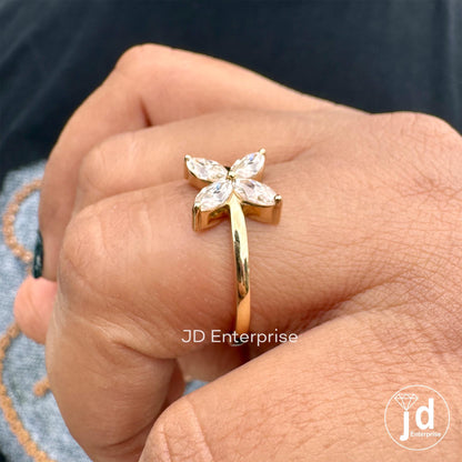 Minimalist Engagement Ring, Marquise Cut Moissanite Promise Rings, Flower Style Everyday Rings for Women, Unique Designer Handmade Jewelry