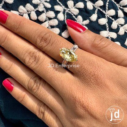 Canary Yellow Moissanite Engagement Ring, 4.00 CT Antique Elongated Oval Wedding Ring, Hidden Halo Milgrain Ring, Anniversary Gift Ring