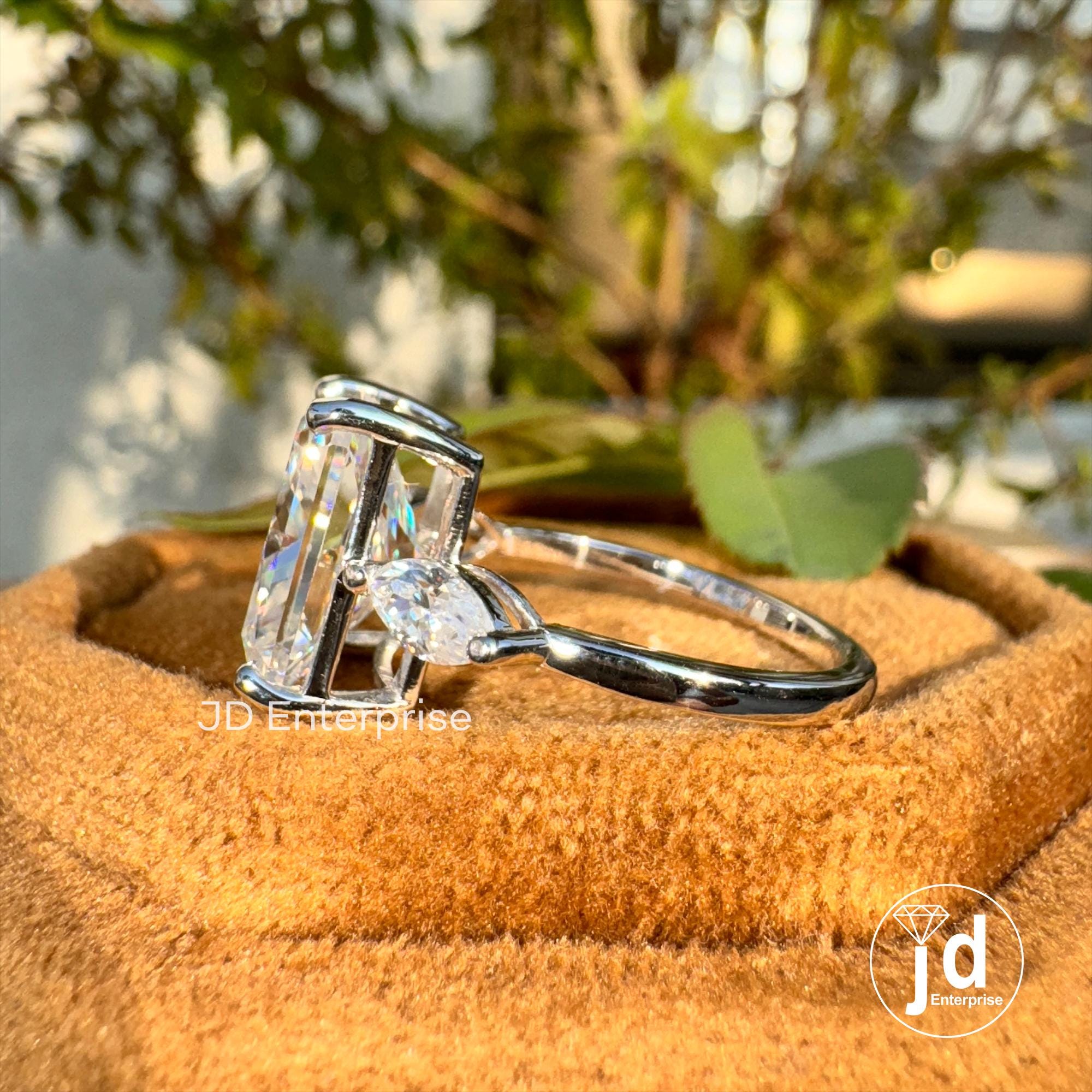5.00 TCW Colorless Radiant Cut Moissanite Engagement Ring, Three Stone Wedding Ring, Marquise Accent Bridal Ring, Anniversary Gift Ring