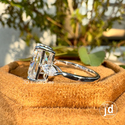 5.00 TCW Colorless Radiant Cut Moissanite Engagement Ring, Three Stone Wedding Ring, Marquise Accent Bridal Ring, Anniversary Gift Ring