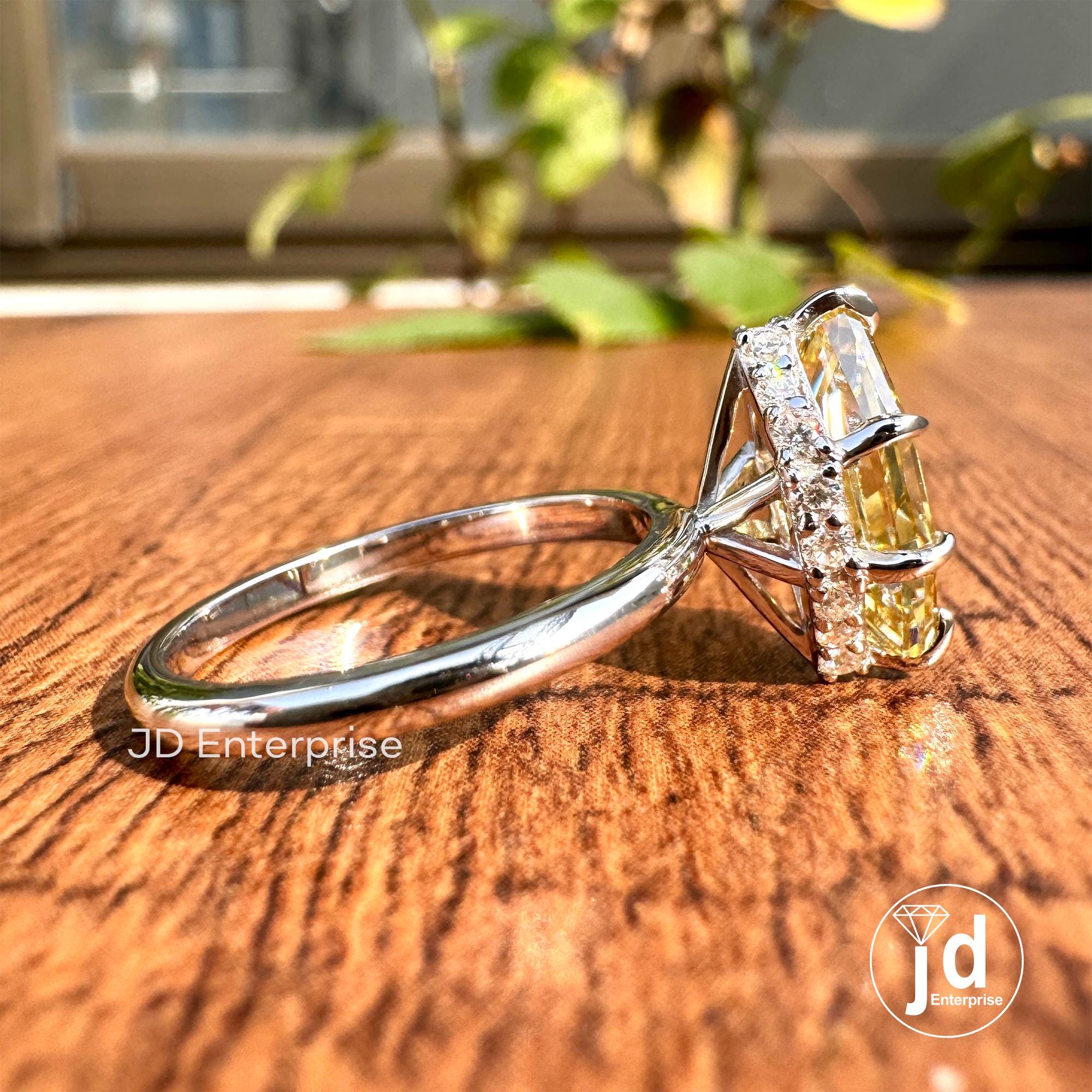Canary Yellow 2.00 CT Step Cut Dutch Marquise Moissanite Hidden Halo Engagement Ring, Solitaire Wedding Ring, Six Claw Prong White Gold Ring