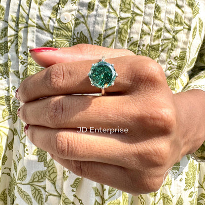 7.65CT Portuguese Cut Green Moissanite Engagement Ring, Solitaire Ring, Wedding Ring for Women, Tulip Basket Setting, Anniversary Gifts Ring