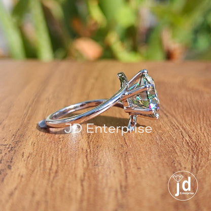 3.50 CT Round Light Blue Moissanite Engagement Ring, Contemporary Tension Set Ring, Solitaire Wedding Ring, Anniversary Gift, Bridal Ring